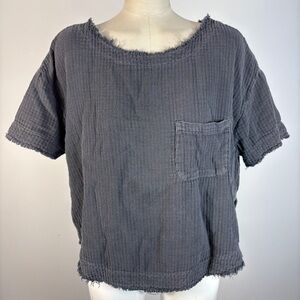 ❤️ Free People Palo Alto Pocket Tee - Dark Grey Gauze Raw Hem S